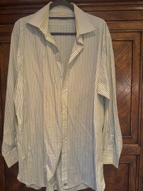 Burberry Green and White Striped Men's Dress Shirt